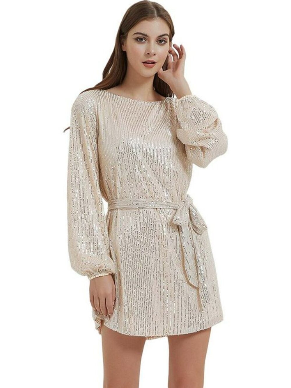 NEW! ANNA KACI IVORY CREAM BELTED SEQUIN PARTY DRESS